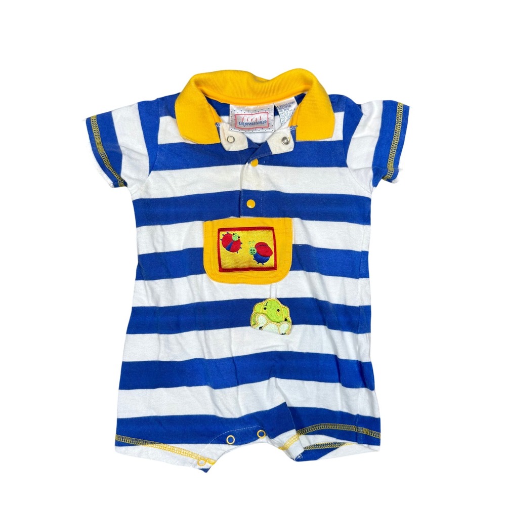 Vintage 90's First Impressions Striped Baby Romper 6-9M‎